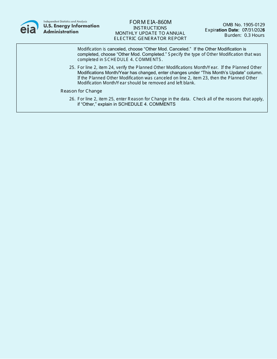 Instructions for Form EIA-860M Monthly Update to Annual Electric Generator Report, Page 6