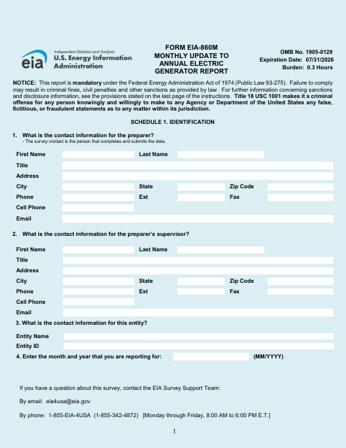 Form EIA-860M  Printable Pdf