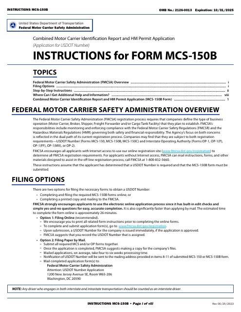 Form MCS-150B  Printable Pdf