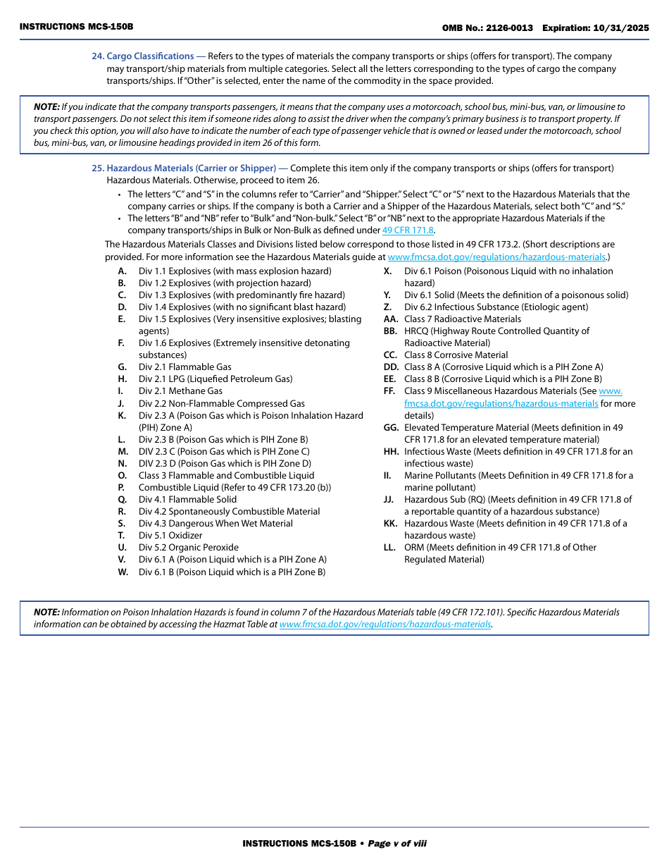 Form MCS-150B Combined Motor Carrier Identification Report and HM Permit Application, Page 5