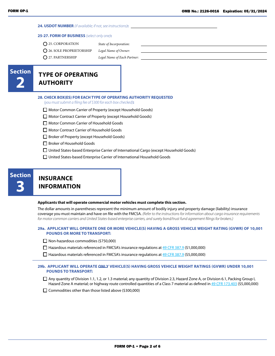 Form OP-1 Application for Motor Property Carrier and Broker Authority, Page 12