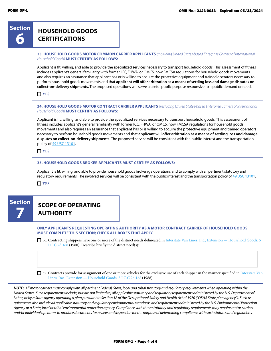 Form OP-1 Application for Motor Property Carrier and Broker Authority, Page 14