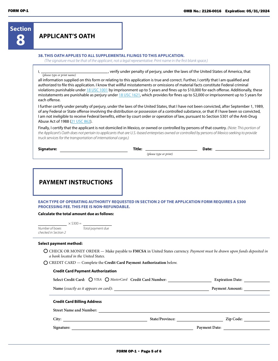 Form OP-1 Application for Motor Property Carrier and Broker Authority, Page 15