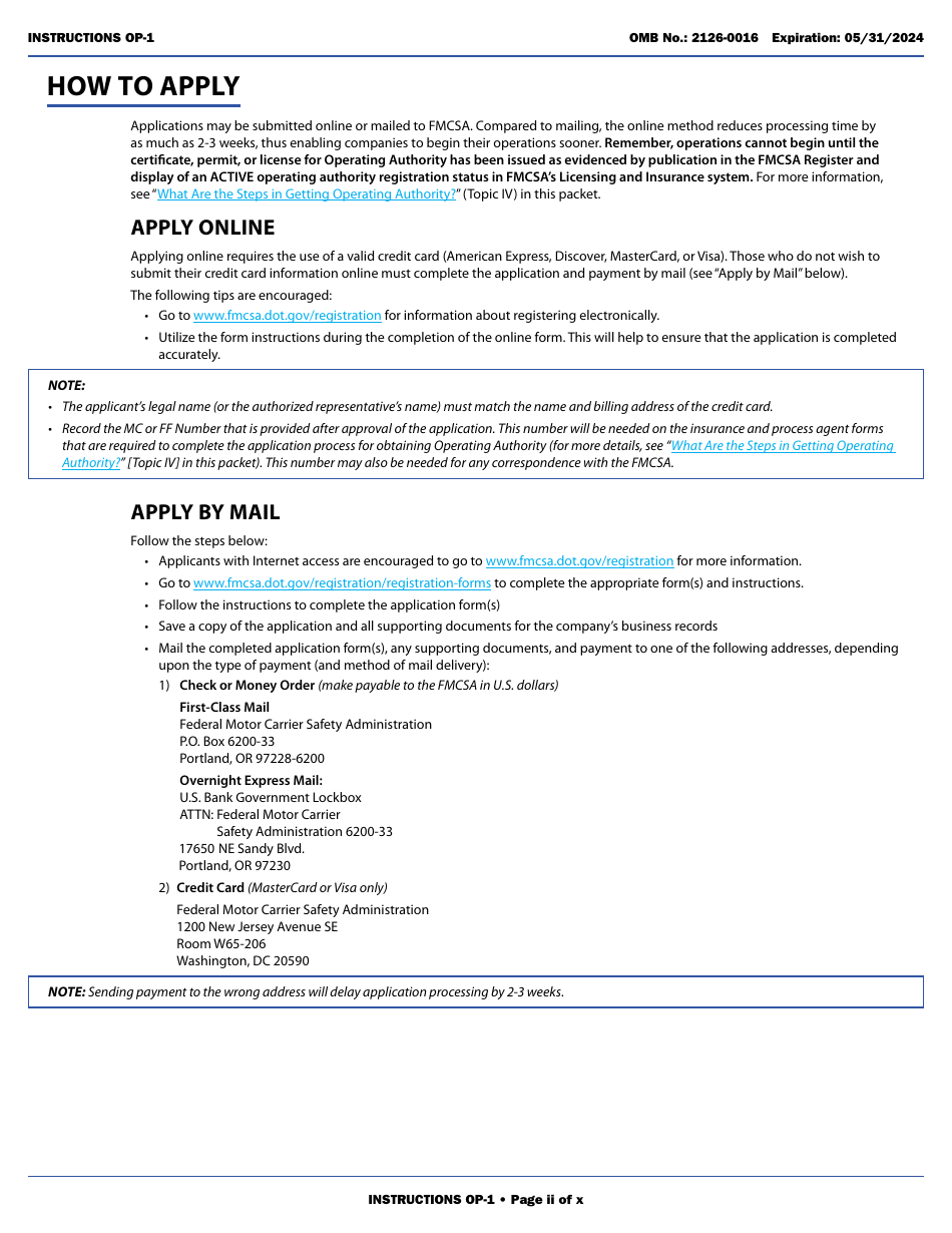 Form OP-1 Application for Motor Property Carrier and Broker Authority, Page 2