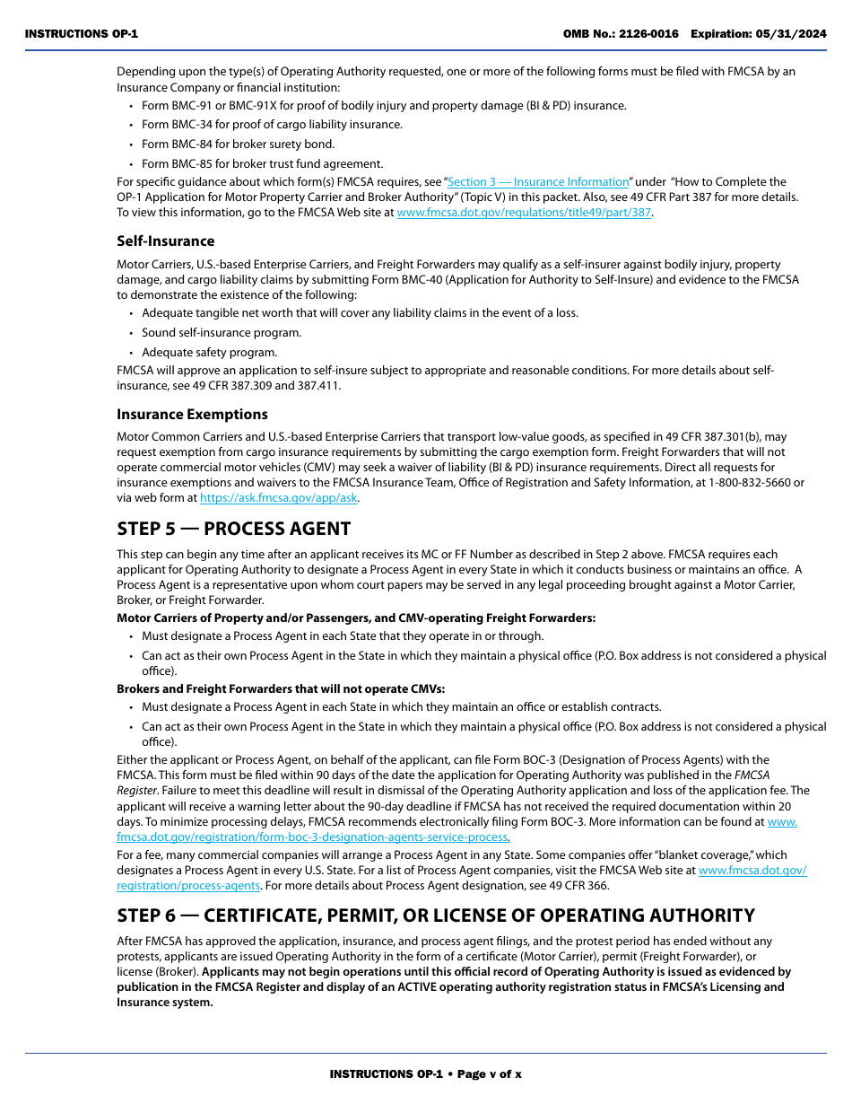 Form OP-1 Application for Motor Property Carrier and Broker Authority, Page 5