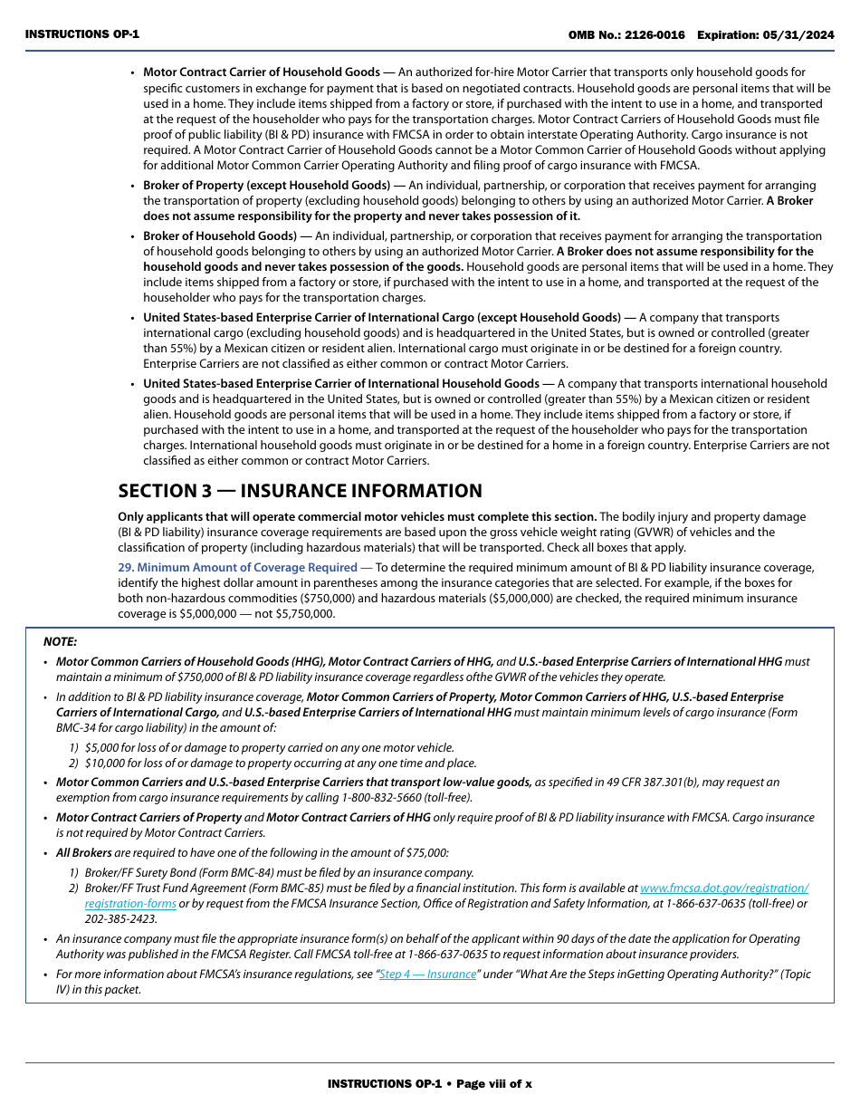 Form OP-1 Application for Motor Property Carrier and Broker Authority, Page 8