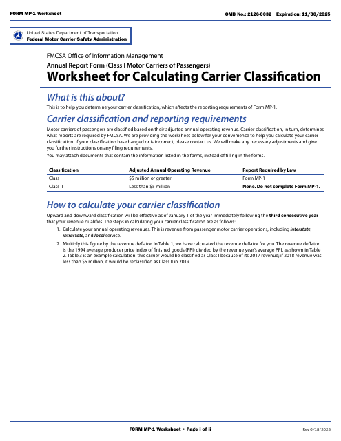 Form MP-1 Annual Report Form (Class I Motor Carriers of Passengers)