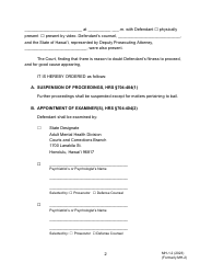 Form MH-1.2 (3C-P-506) Order Suspending Proceedings for Examination of Defendant as to Fitness to Proceed Pursuant to Hrs Chapter 704 and Order for Transport - Hawaii, Page 2