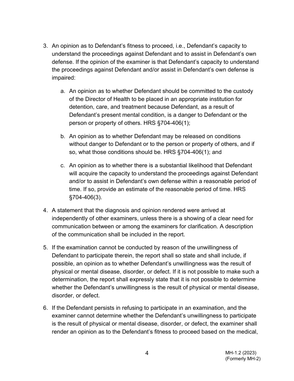 Form MH-1.2 (3C-P-506) Order Suspending Proceedings for Examination of Defendant as to Fitness to Proceed Pursuant to Hrs Chapter 704 and Order for Transport - Hawaii, Page 4