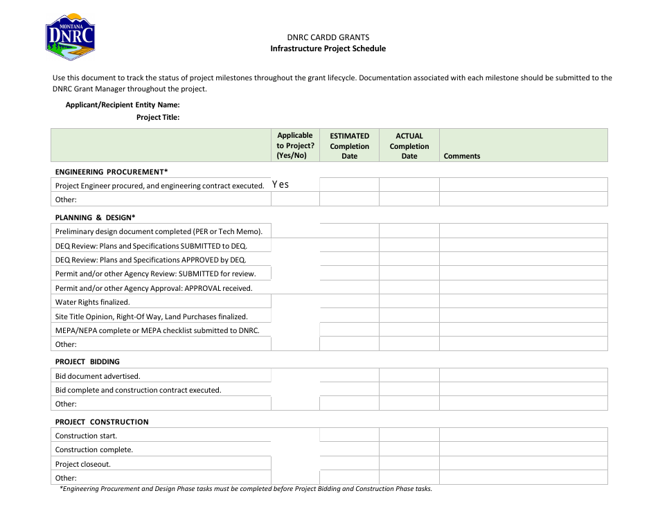 Montana Infrastructure Project Schedule Dnrc Cardd Grants Fill Out Montana Infrastructure Project Schedule Dnrc Cardd Grants Fill Out