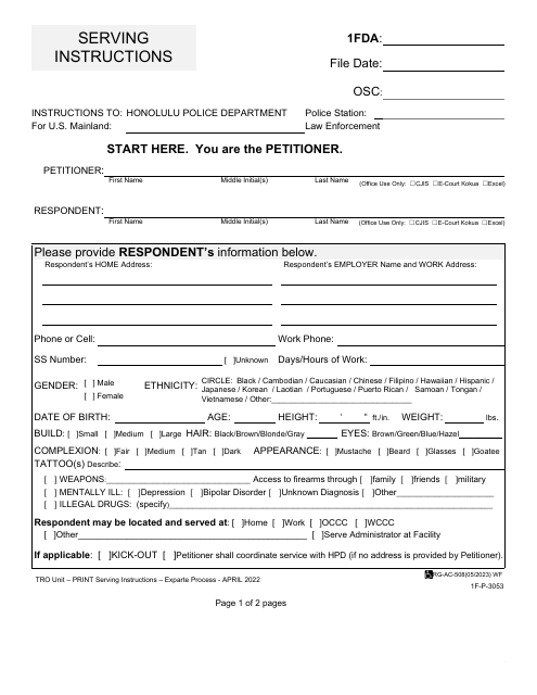 Form 1f P 3053 Fill Out Sign Online And Download Fillable Pdf Hawaii Templateroller 0583