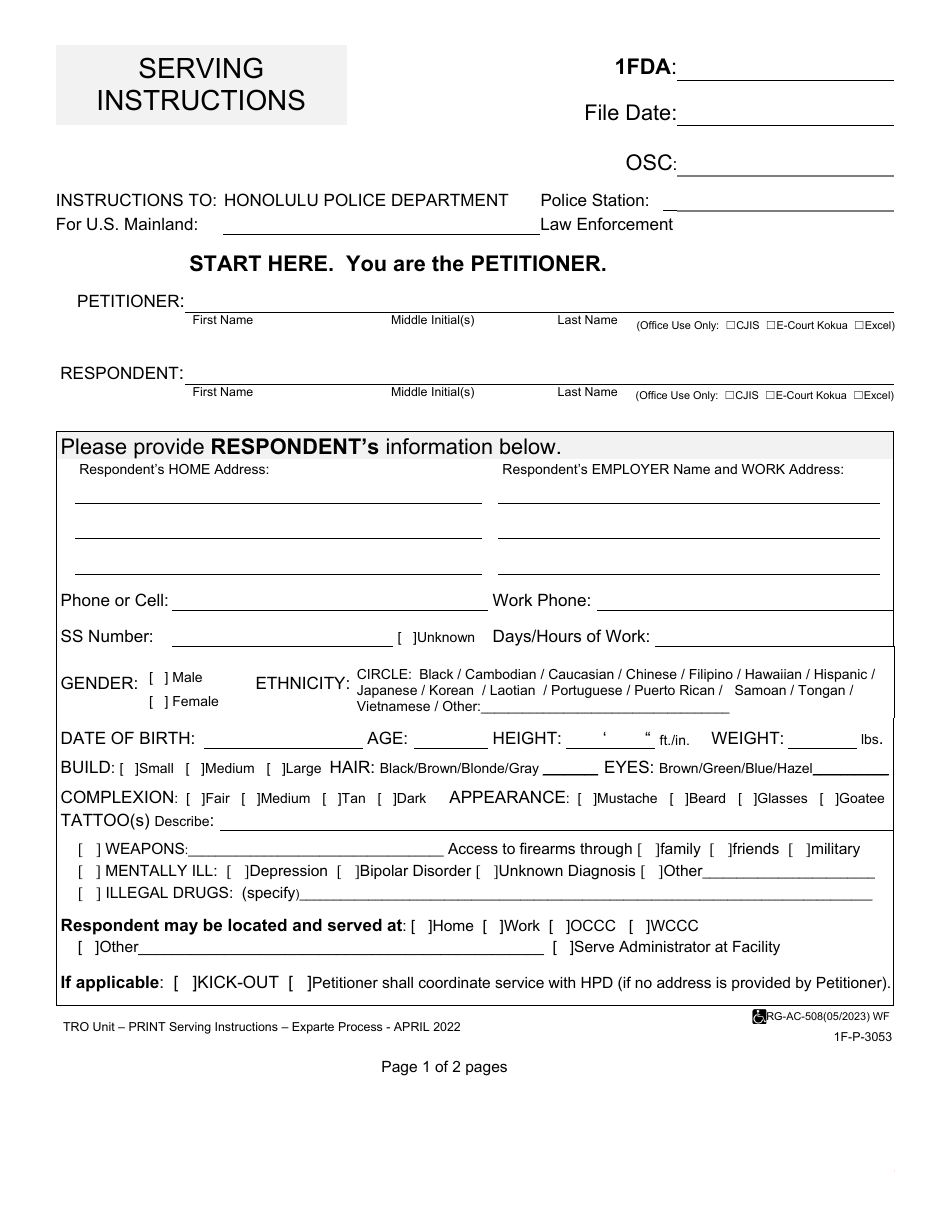 Form 1f P 3053 Fill Out Sign Online And Download Fillable Pdf Hawaii Templateroller 2596