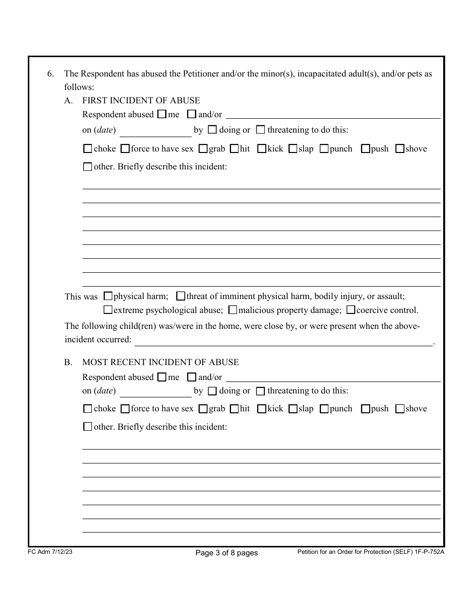Form 1F-P-752A Petition for an Order for Protection - Hawaii, Page 3