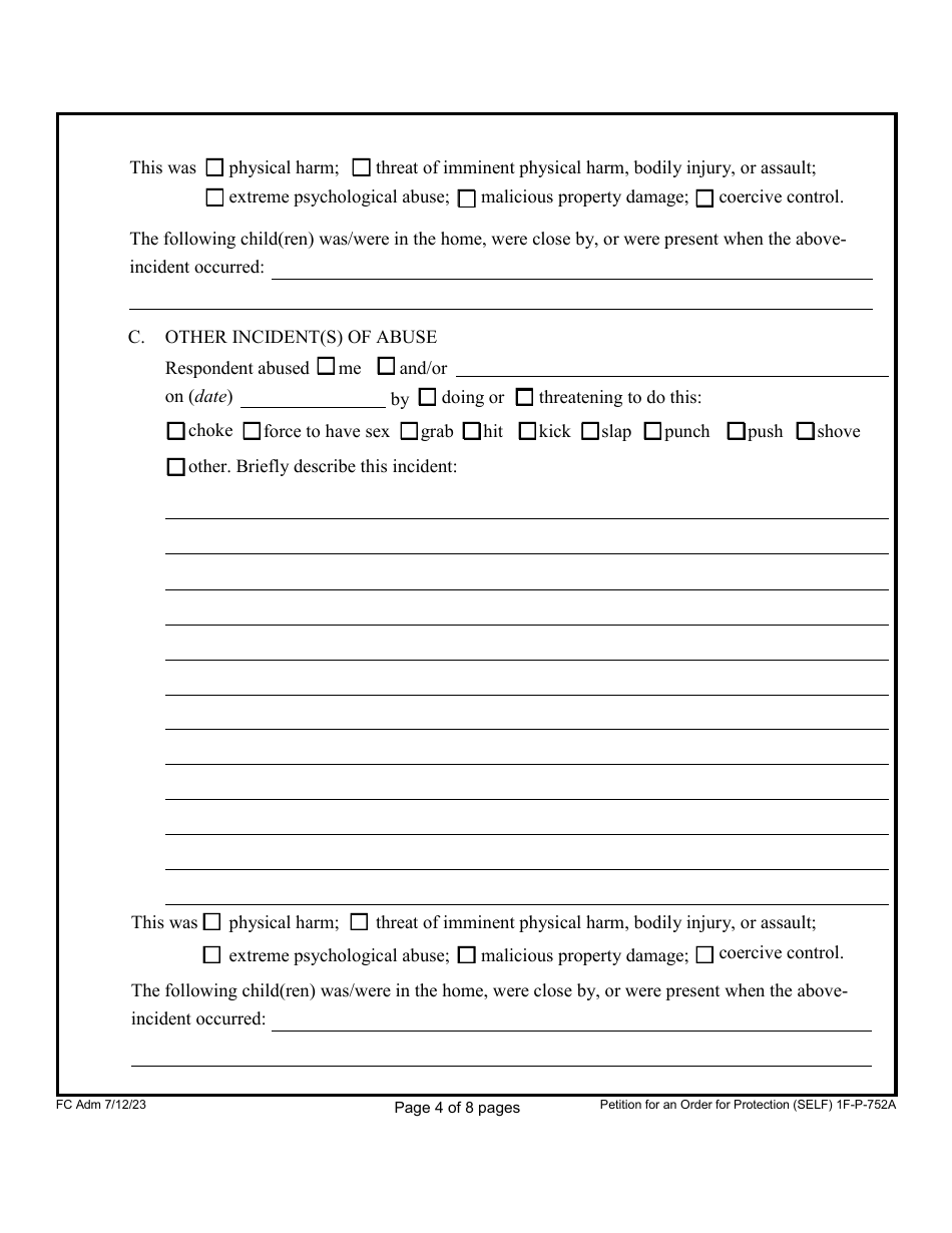 Form 1F-P-752A Petition for an Order for Protection - Hawaii, Page 4