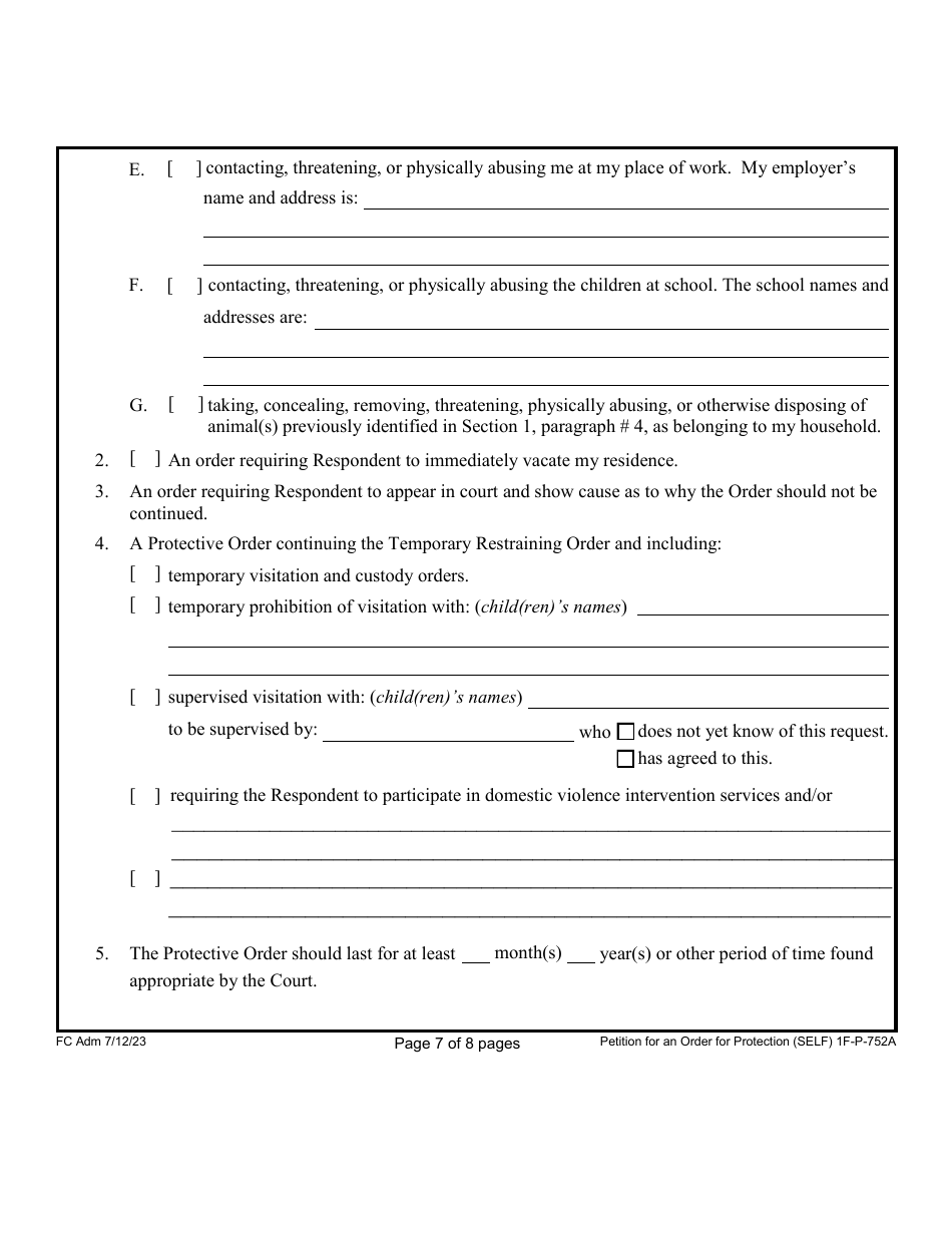 Form 1F-P-752A Petition for an Order for Protection - Hawaii, Page 7