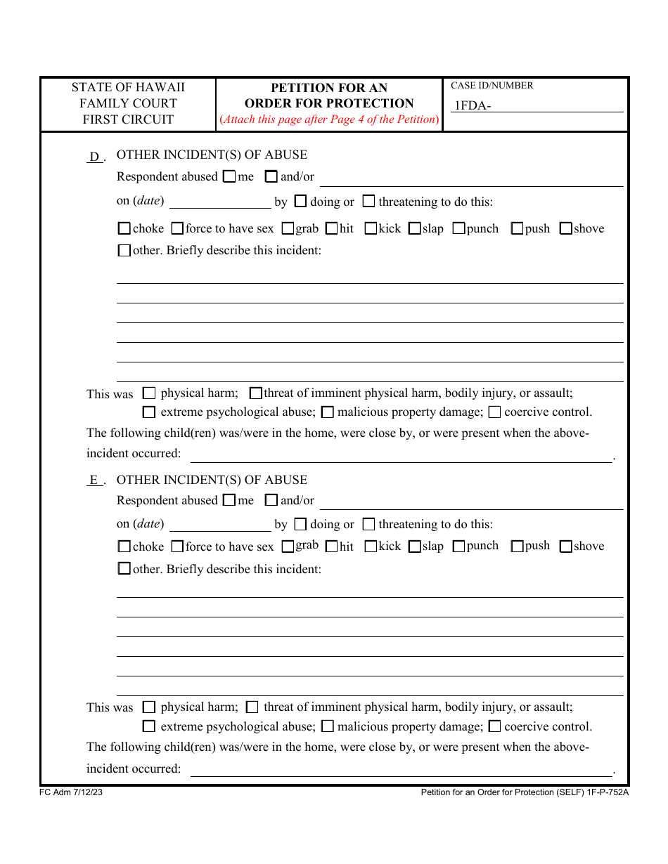 Form 1F-P-752A Petition for an Order for Protection - Hawaii, Page 9