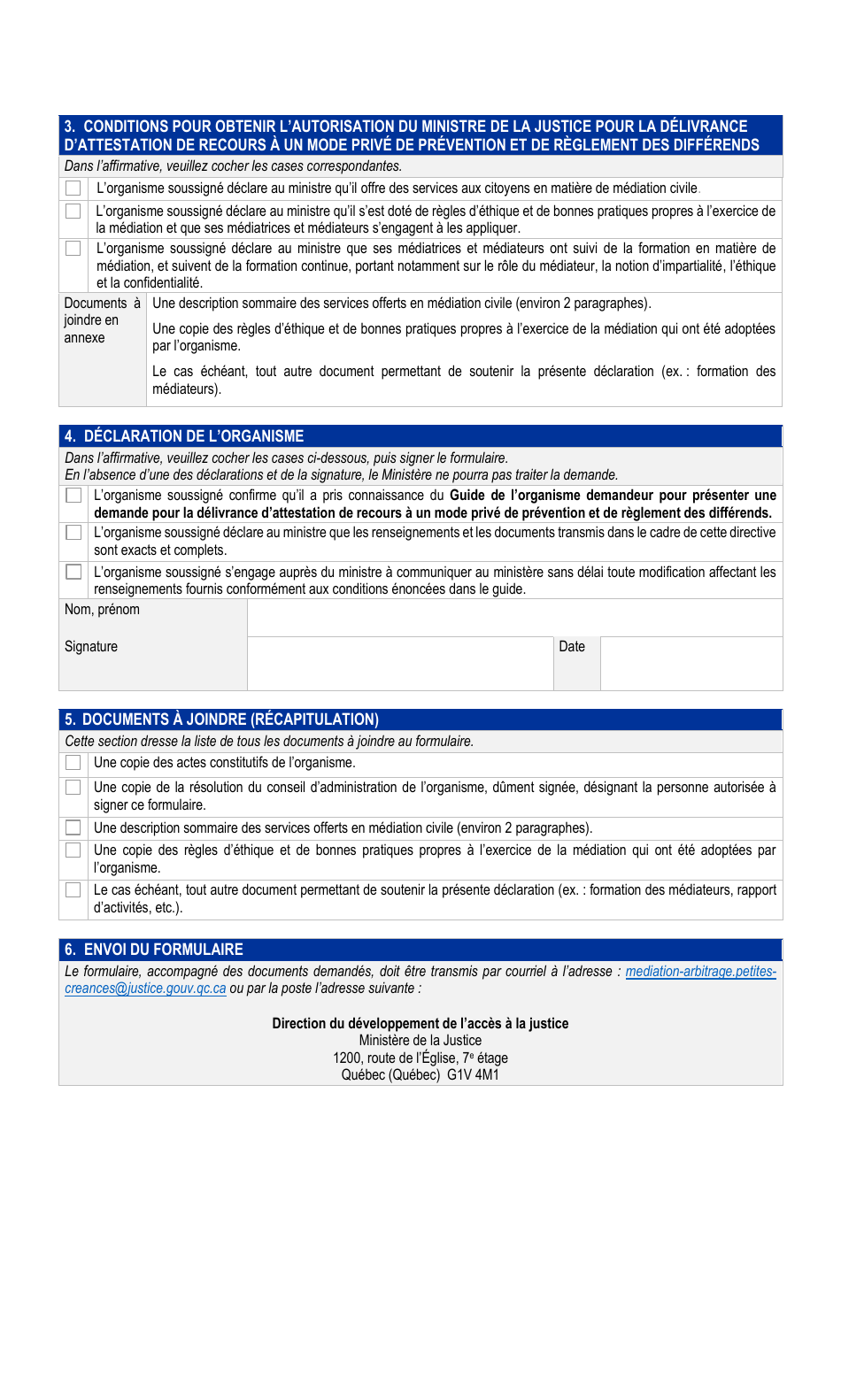 Demande Dautorisation Pour La Delivrance Dattestation De Recours a Un Mode Prive De Prevention Et De Reglement DES Differends - Quebec, Canada (French), Page 2
