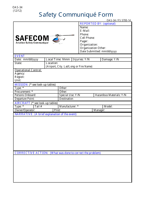 Form OAS-34 (FS5700-14)  Printable Pdf