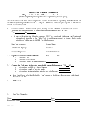 Public/Civil Aircraft Utilization Dispatch Work Sheet/Documentation Record - Montana, Page 2