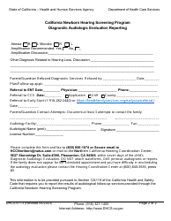 Form DHCS6113 (NSP300-1) Region A/B Diagnostic Audiologic Evaluation Reporting - California Newborn Hearing Screening Program - California, Page 2