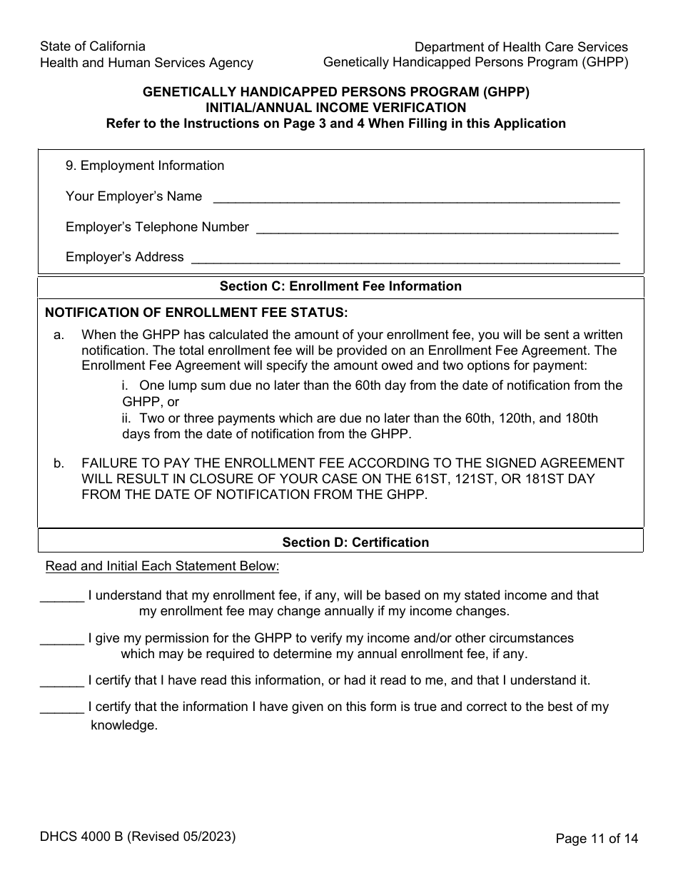 Form DHCS4000 A (DHCS4000 B) Application to Determine Eligibility and Initial / Annual Income Verification - Genetically Handicapped Persons Program (Ghpp) - California, Page 11