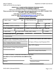 Form DHCS4000 A (DHCS4000 B) Application to Determine Eligibility and Initial/Annual Income Verification - Genetically Handicapped Persons Program (Ghpp) - California