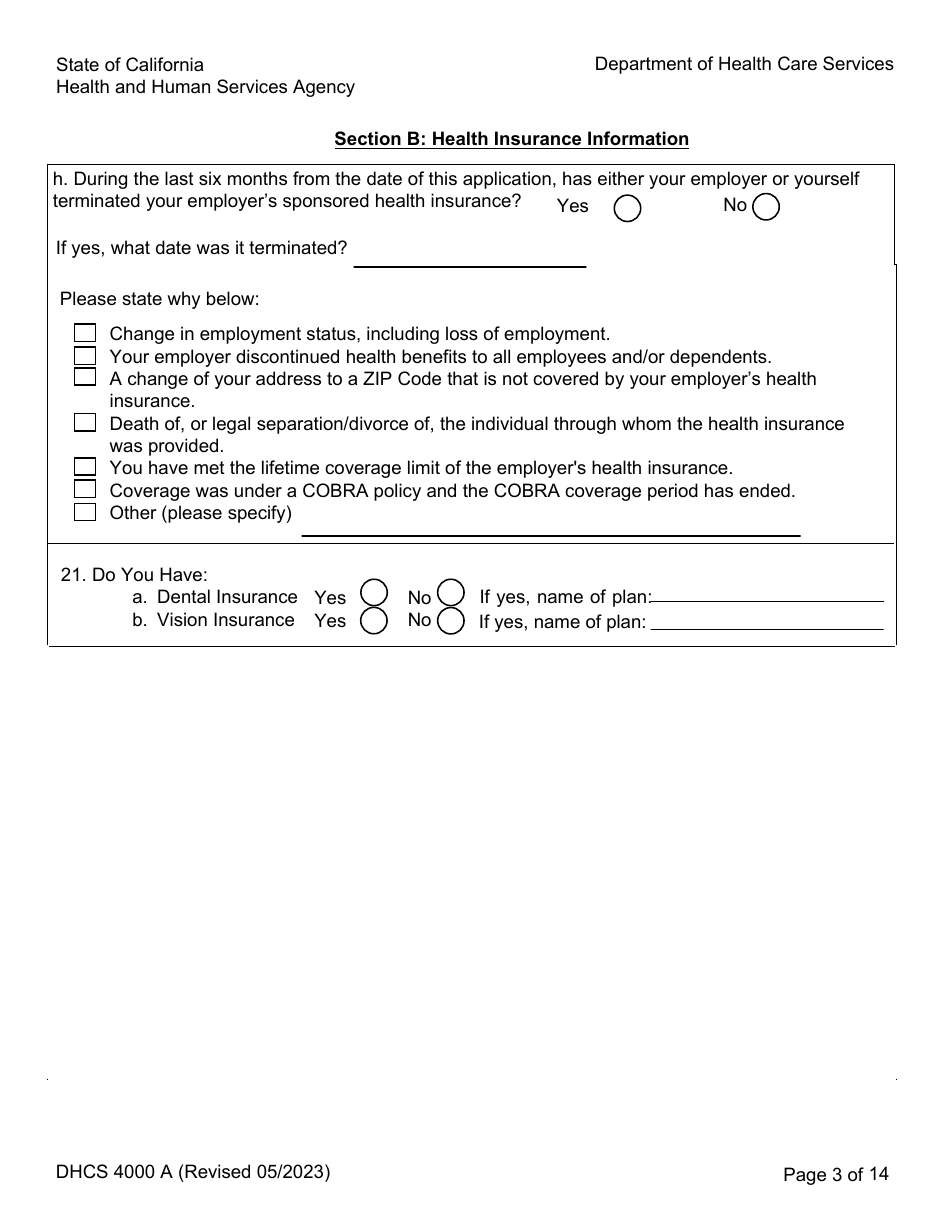 Form DHCS4000 A (DHCS4000 B) Application to Determine Eligibility and Initial / Annual Income Verification - Genetically Handicapped Persons Program (Ghpp) - California, Page 3