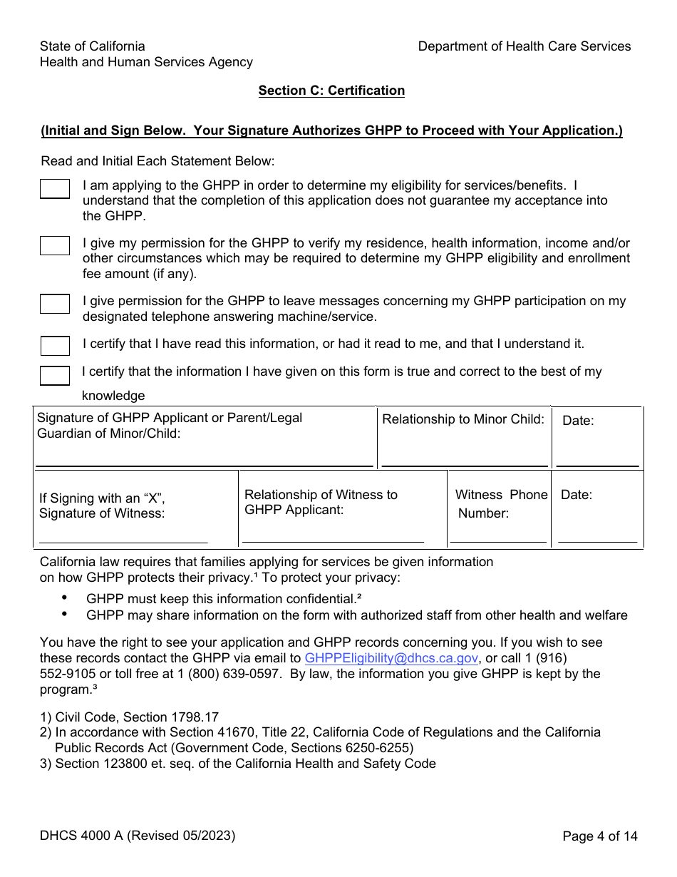 Form DHCS4000 A (DHCS4000 B) Application to Determine Eligibility and Initial / Annual Income Verification - Genetically Handicapped Persons Program (Ghpp) - California, Page 4