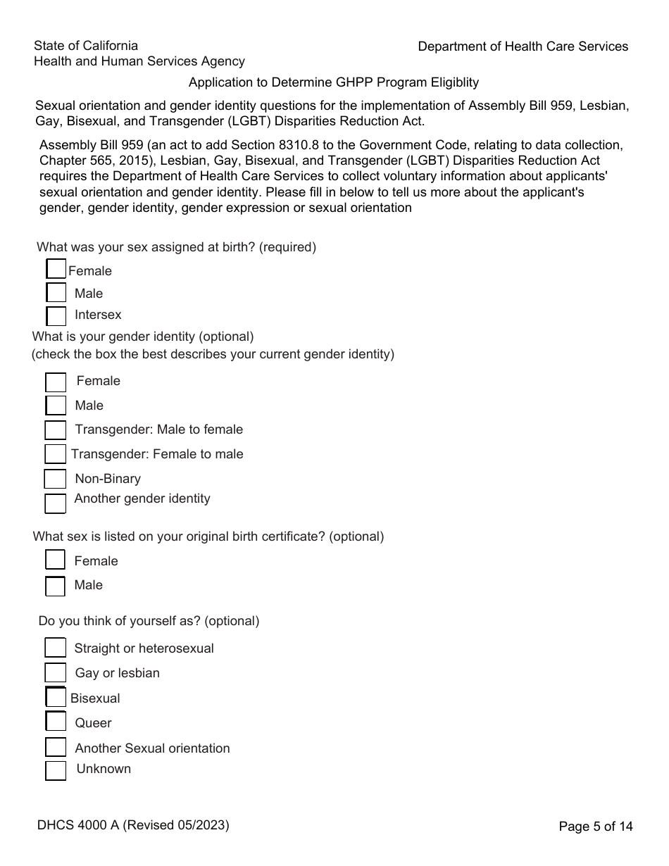 Form DHCS4000 A (DHCS4000 B) Application to Determine Eligibility and Initial / Annual Income Verification - Genetically Handicapped Persons Program (Ghpp) - California, Page 5
