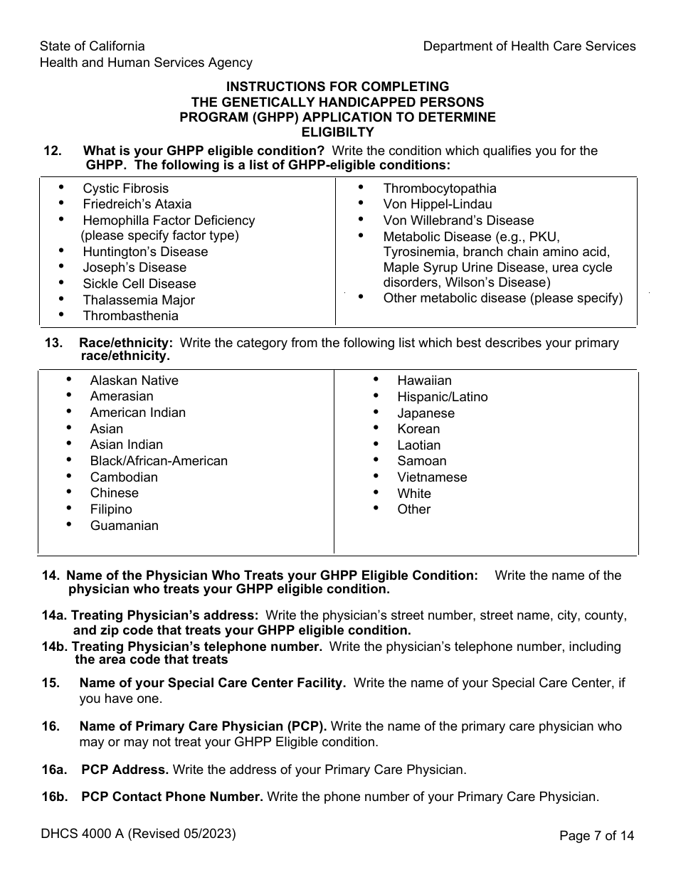 Form DHCS4000 A (DHCS4000 B) Application to Determine Eligibility and Initial / Annual Income Verification - Genetically Handicapped Persons Program (Ghpp) - California, Page 7