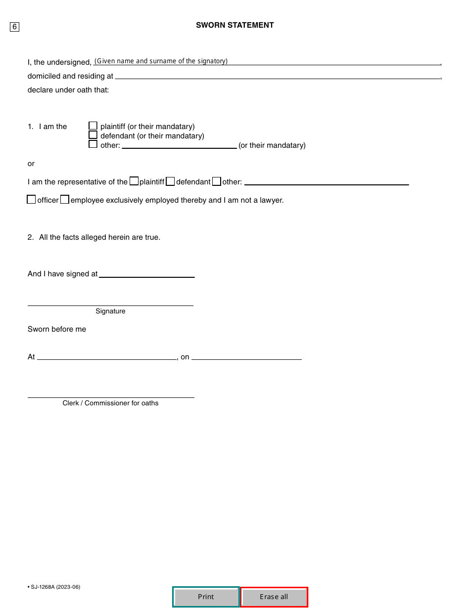Form SJ-1268A Application in the Course of a Proceeding - Small Claims Division - Quebec, Canada, Page 4