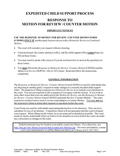 Instructions for Form CSX902 Response to Motion for Review/Counter Motion - Minnesota