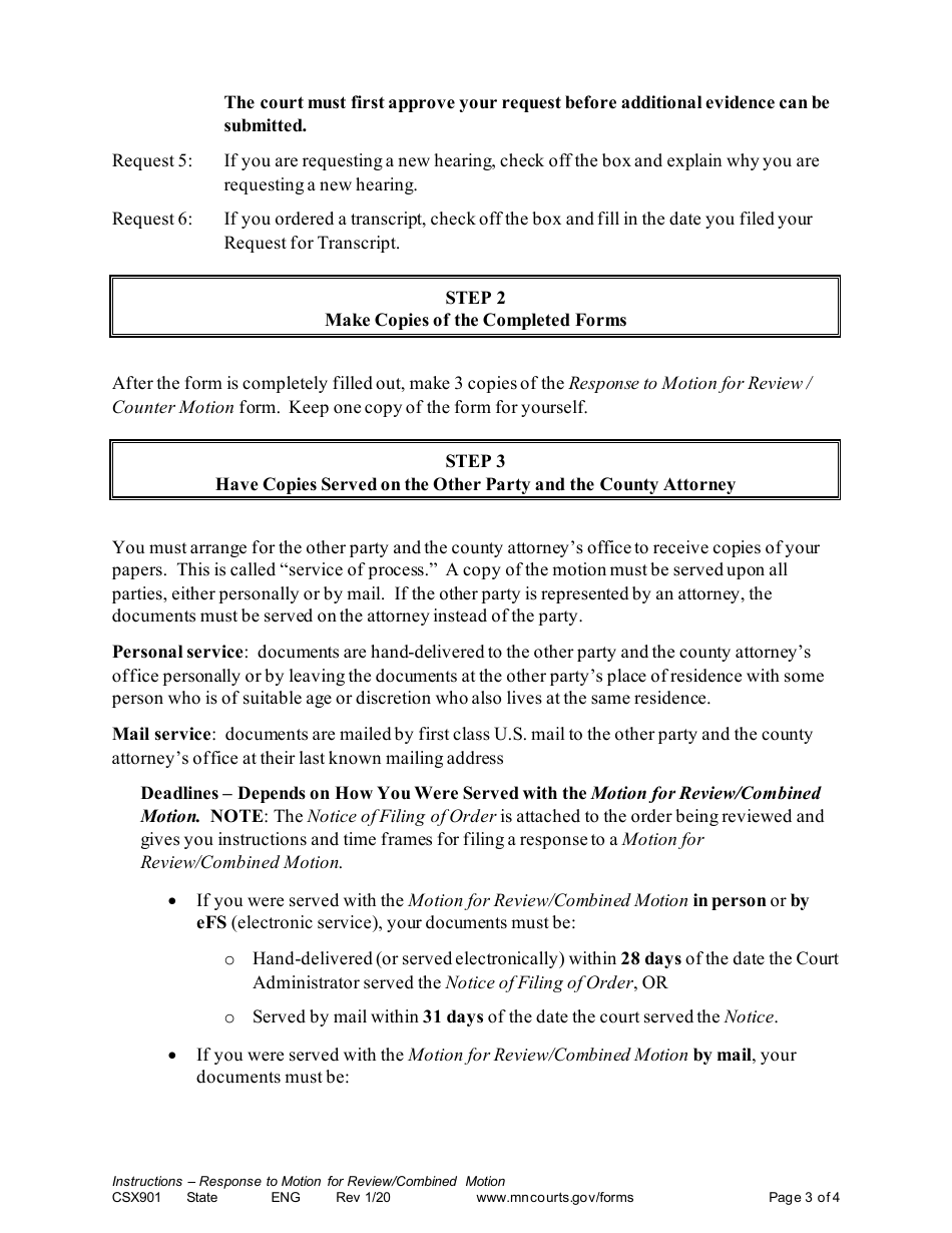 Instructions for Form CSX902 Response to Motion for Review / Counter Motion - Minnesota, Page 3