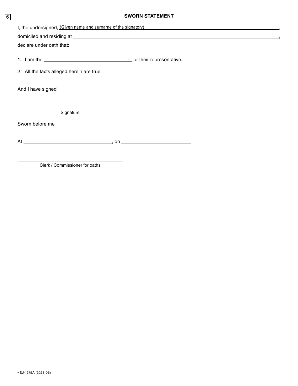Form SJ1275A Fill Out, Sign Online and Download Fillable PDF, Quebec