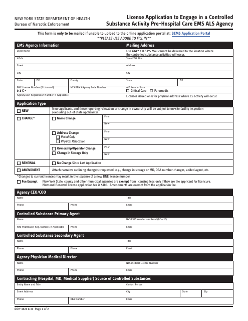 Form DOH-3826  Printable Pdf
