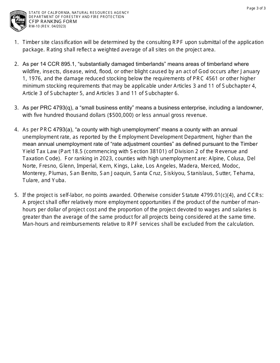 Form RM-10 Cfip Ranking Form - California, Page 3