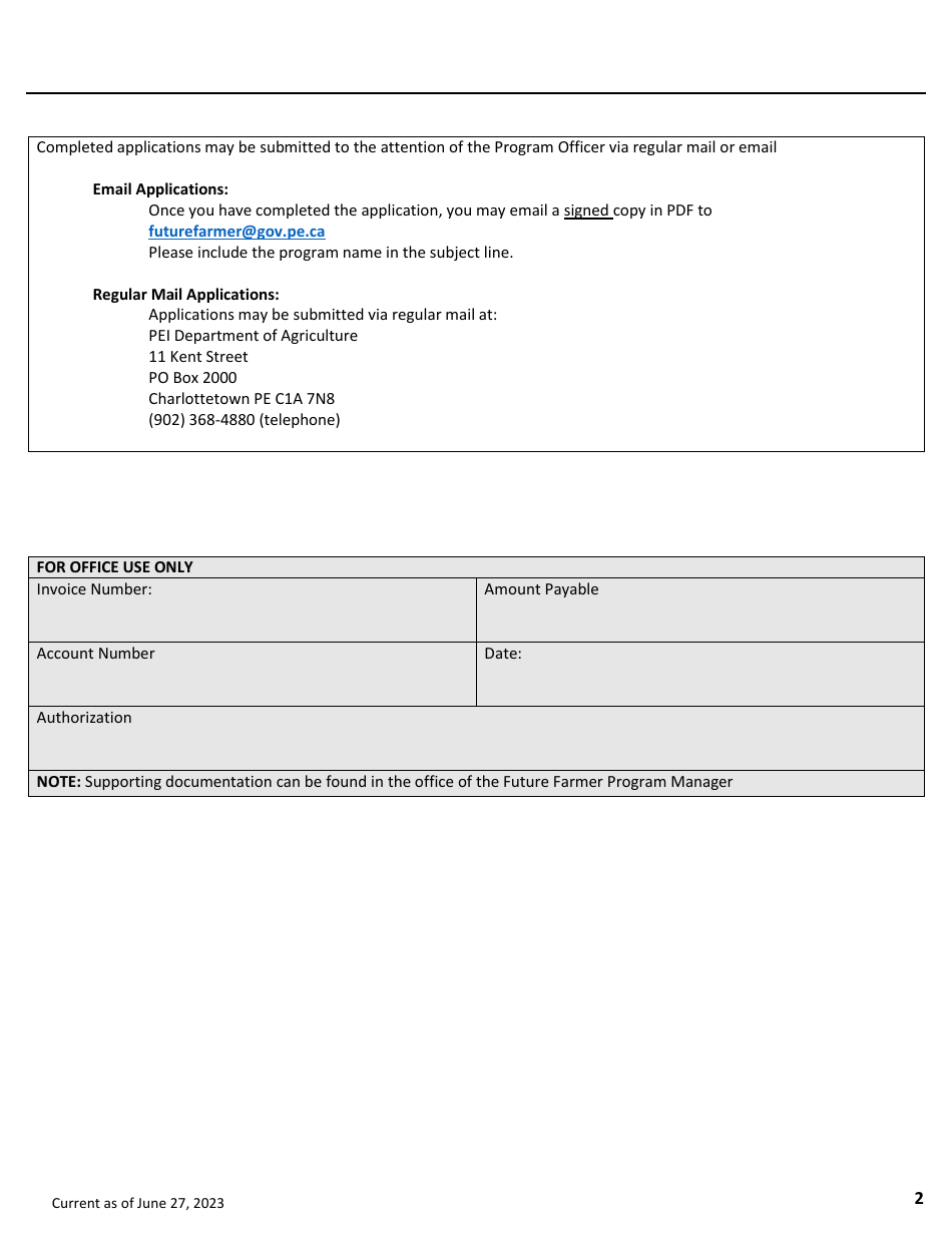 Appendix A Analytical Laboratory Testing Reimbursement - Future Farmer Program - Prince Edward Island, Canada, Page 2