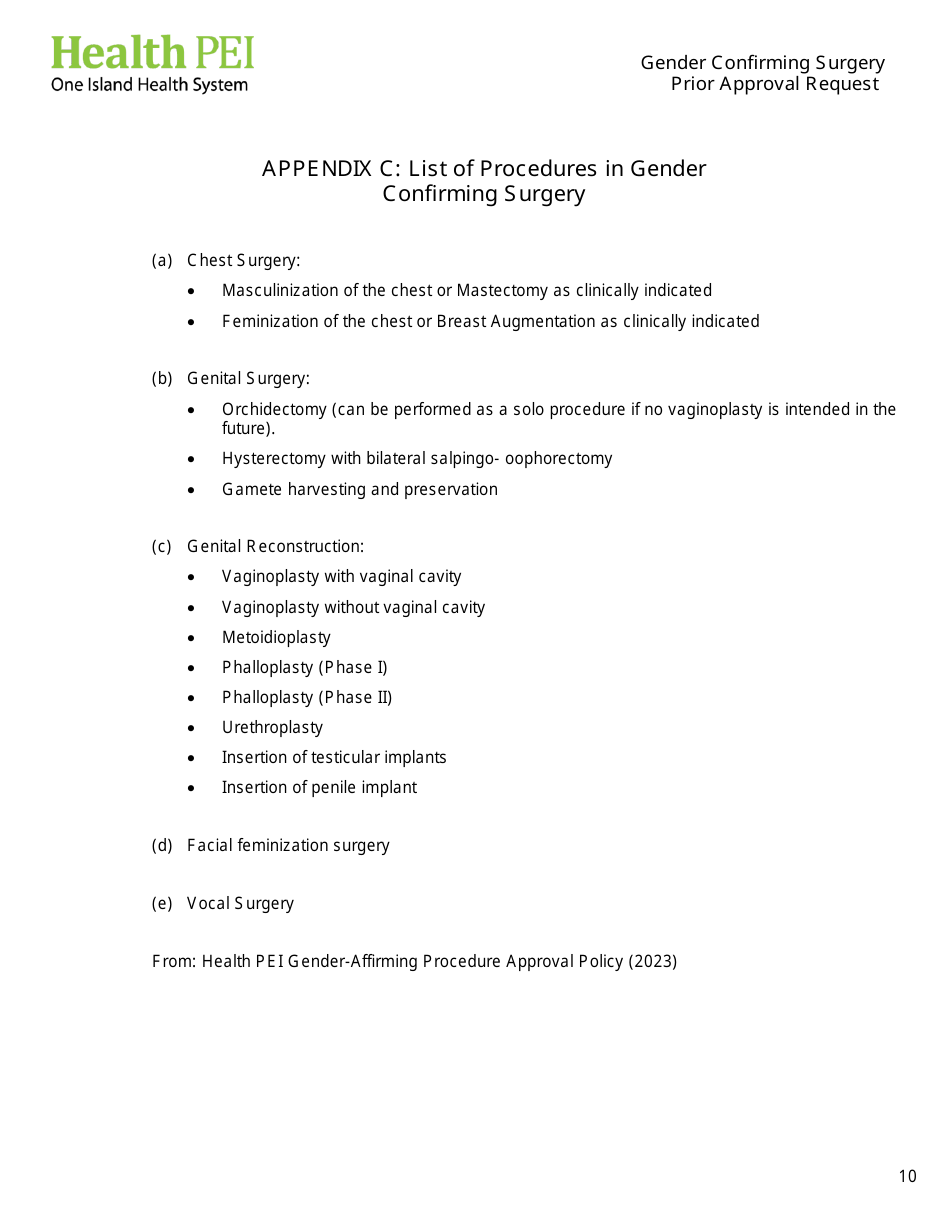 Gender Confirming Surgery Prior Approval Request - Prince Edward Island, Canada, Page 10