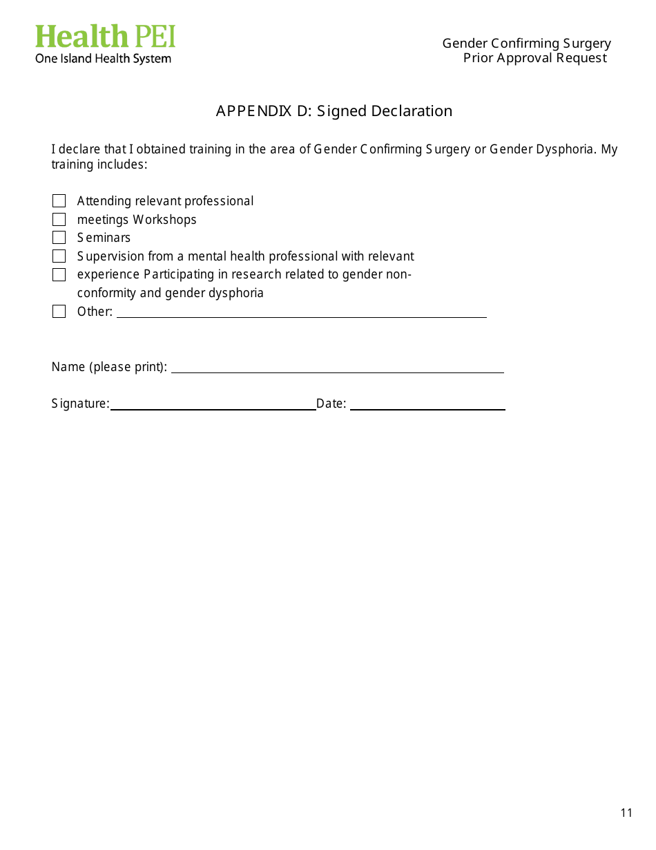 Gender Confirming Surgery Prior Approval Request - Prince Edward Island, Canada, Page 11