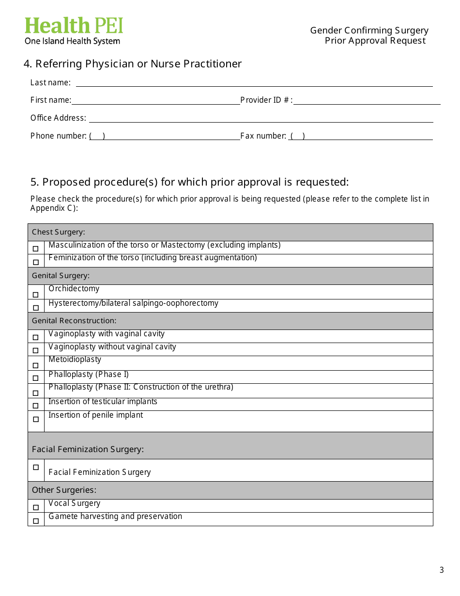 Gender Confirming Surgery Prior Approval Request - Prince Edward Island, Canada, Page 3