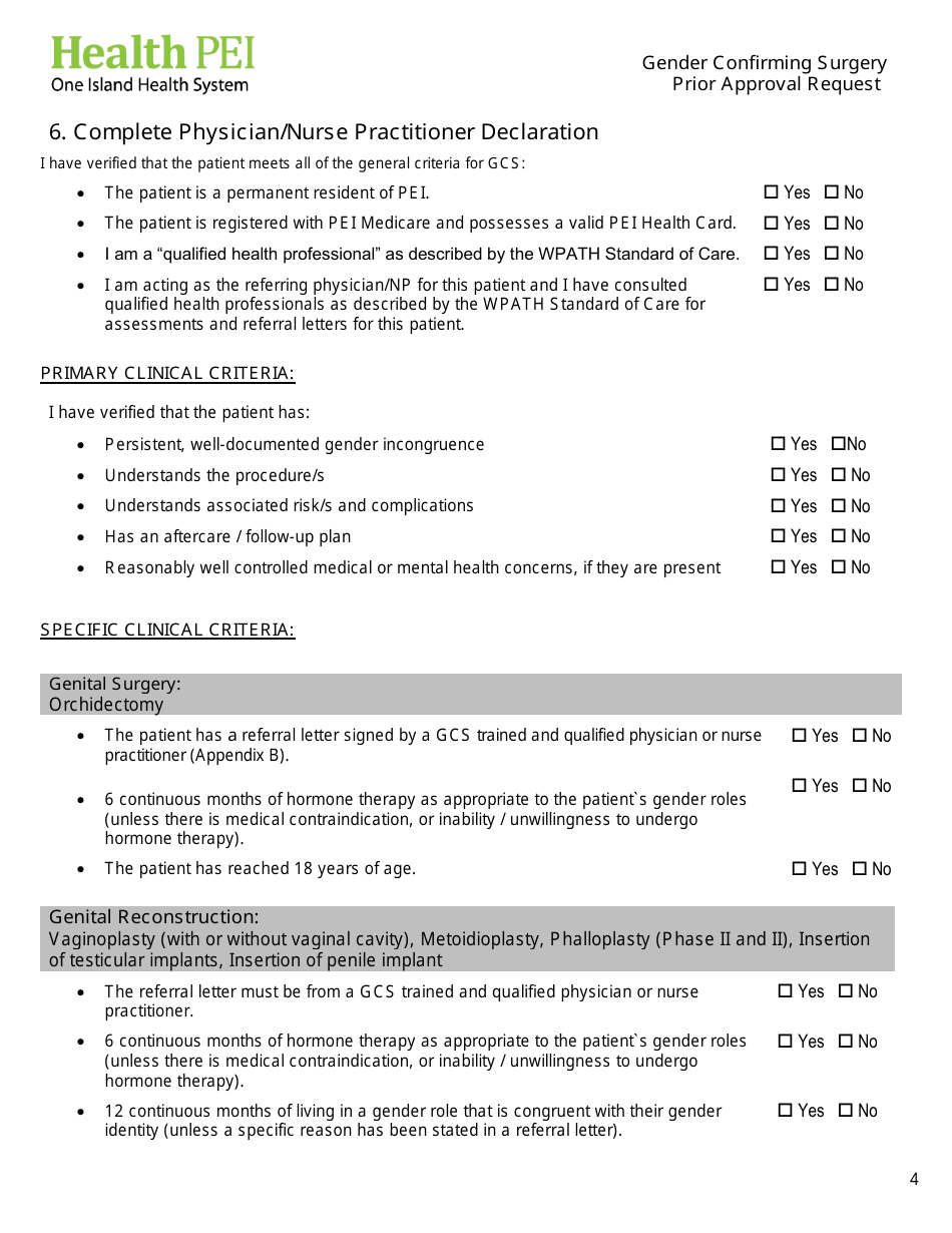 Gender Confirming Surgery Prior Approval Request - Prince Edward Island, Canada, Page 4