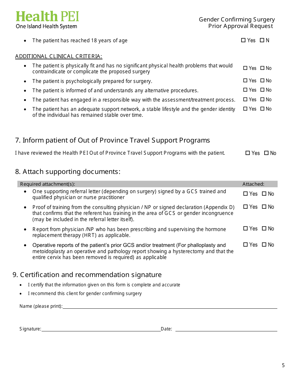 Gender Confirming Surgery Prior Approval Request - Prince Edward Island, Canada, Page 5