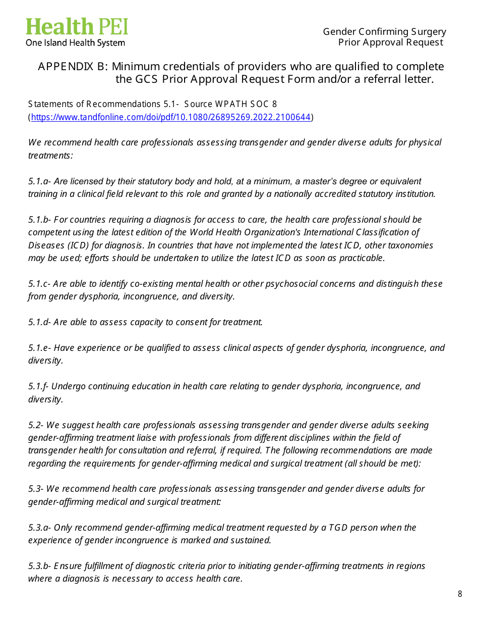 Gender Confirming Surgery Prior Approval Request - Prince Edward Island, Canada, Page 8