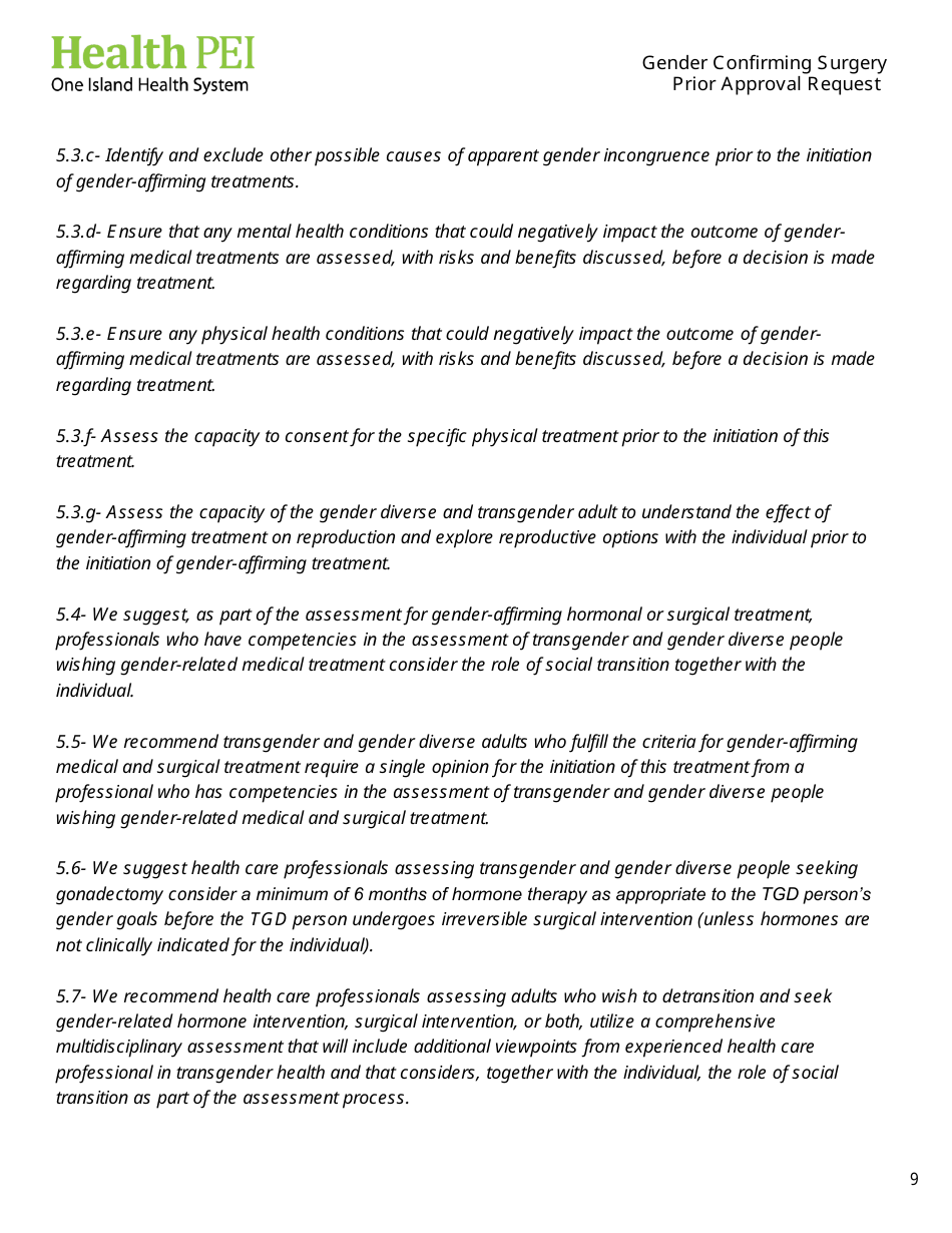 Gender Confirming Surgery Prior Approval Request - Prince Edward Island, Canada, Page 9