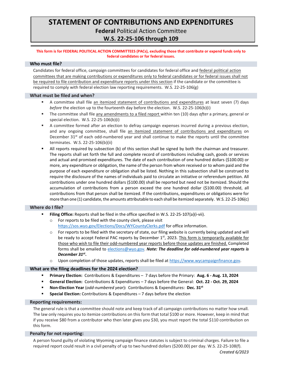 2024 Wyoming Federal Pac Contributions Expenditures Report County   Federal Pac Contributions Expenditures Report County Clerk Wyoming Print Big 