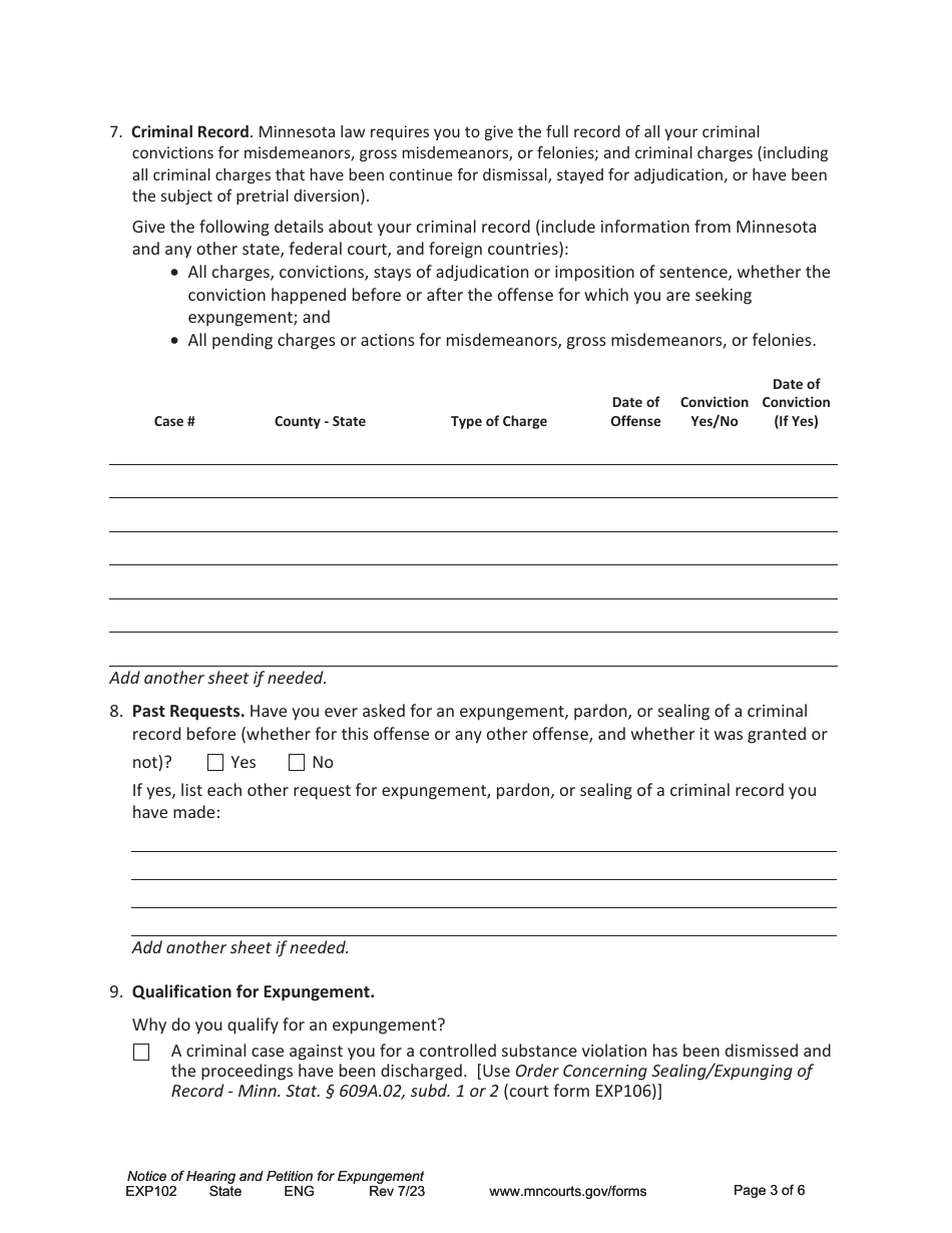 Form EXP102 Notice of Hearing and Petition for Expungement - Minnesota, Page 3