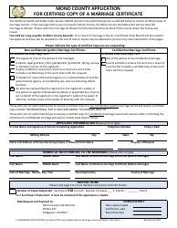 Document preview: Application for Certified Copy of a Marriage Certificate - Mono County, California