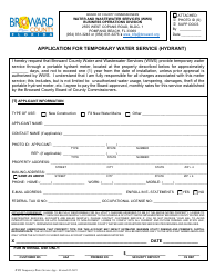 Document preview: Application for Temporary Water Service (Hydrant) - Broward County, Florida