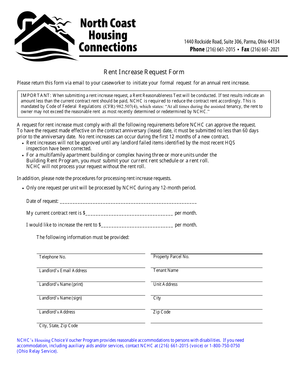 City of Parma, Ohio Rent Increase Request Form Fill Out, Sign Online