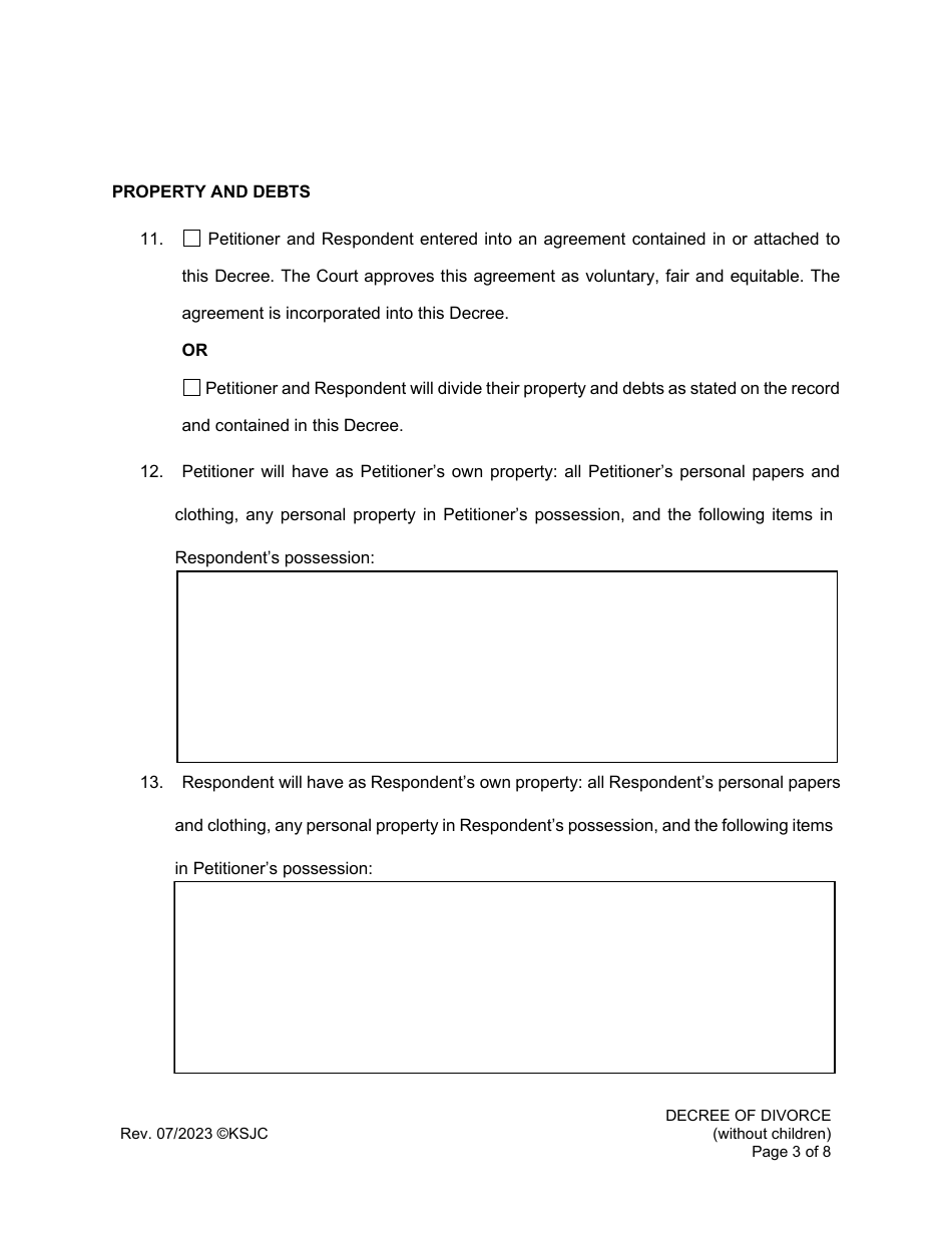 Decree of Divorce (Without Children) - Kansas, Page 3
